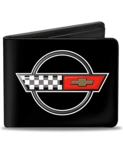 Buckle-Down Mens Pu Bifold Wallet - Corvette C4 Checker/Bowtie Logo Black, Multicolor, 4.0" X 3.5"