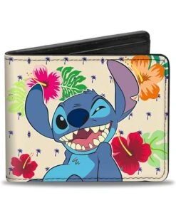 Buckle-Down Men's Stitch Winking Pose + Ohana Means Family/Tropical Icons, Multicolor, Standard Size