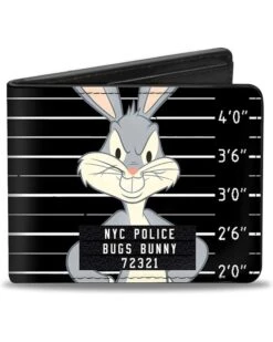 Buckle-Down Mens Buckle-down Pu Bifold - Bugs Bunny Nyc Police Mug Shot Black/White Bi Fold Wallet, Multicolor, 4.0 X 3.5 US
