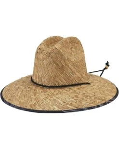 San Diego Hat Company Men's Straw Lifeguard Hat With Adjustabel Chin Cord, Natural/Black, One Size