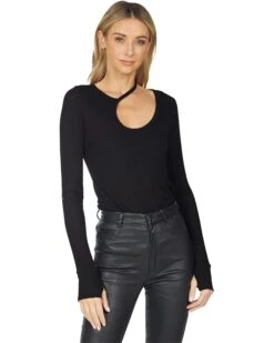 Michael Lauren Stark Long Sleeve Asymmetrical Keyhole Cutout Top
