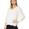 Vince Camuto Raglan Peasant Split-Neck Blouse
