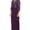 Alex Evenings Long Empire Waist Embroidered Jacket Dress With Jacket And Cascade Detail Skirt