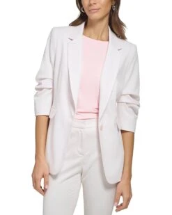 DKNY Ruched Sleeve One-Button Blazer