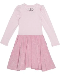 Chaser Kids Puff Long Sleeve Dress With Twirl Skirt (Toddler/Little Kids)