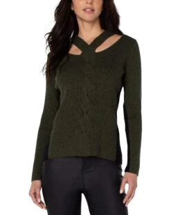 Liverpool Long Sleeve Cable Twist Neck Wrap Sweater