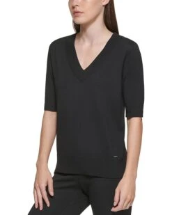 DKNY Short Sleeve V-Neck Sweater