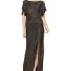 Alex Evenings Long Flutter Sleeve Dress With Ruche Waist Detail And Front Slit