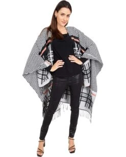 San Diego Hat Company Pullover Fuzzy Yarn Striped Poncho