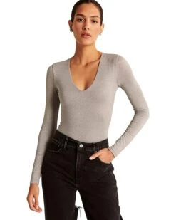 Abercrombie & Fitch Long Sleeve Seamless V-Neck Sparkle Bodysuit